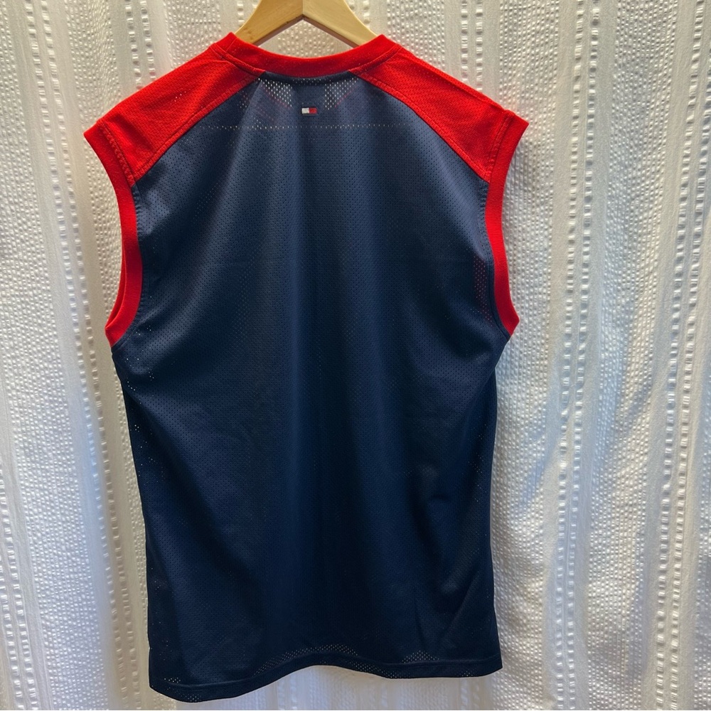 Tommy Hilfiger Men's Muscle Tank Shirt X-LARGE Red & Navy Y2K Vintage - Picture 4 of 8